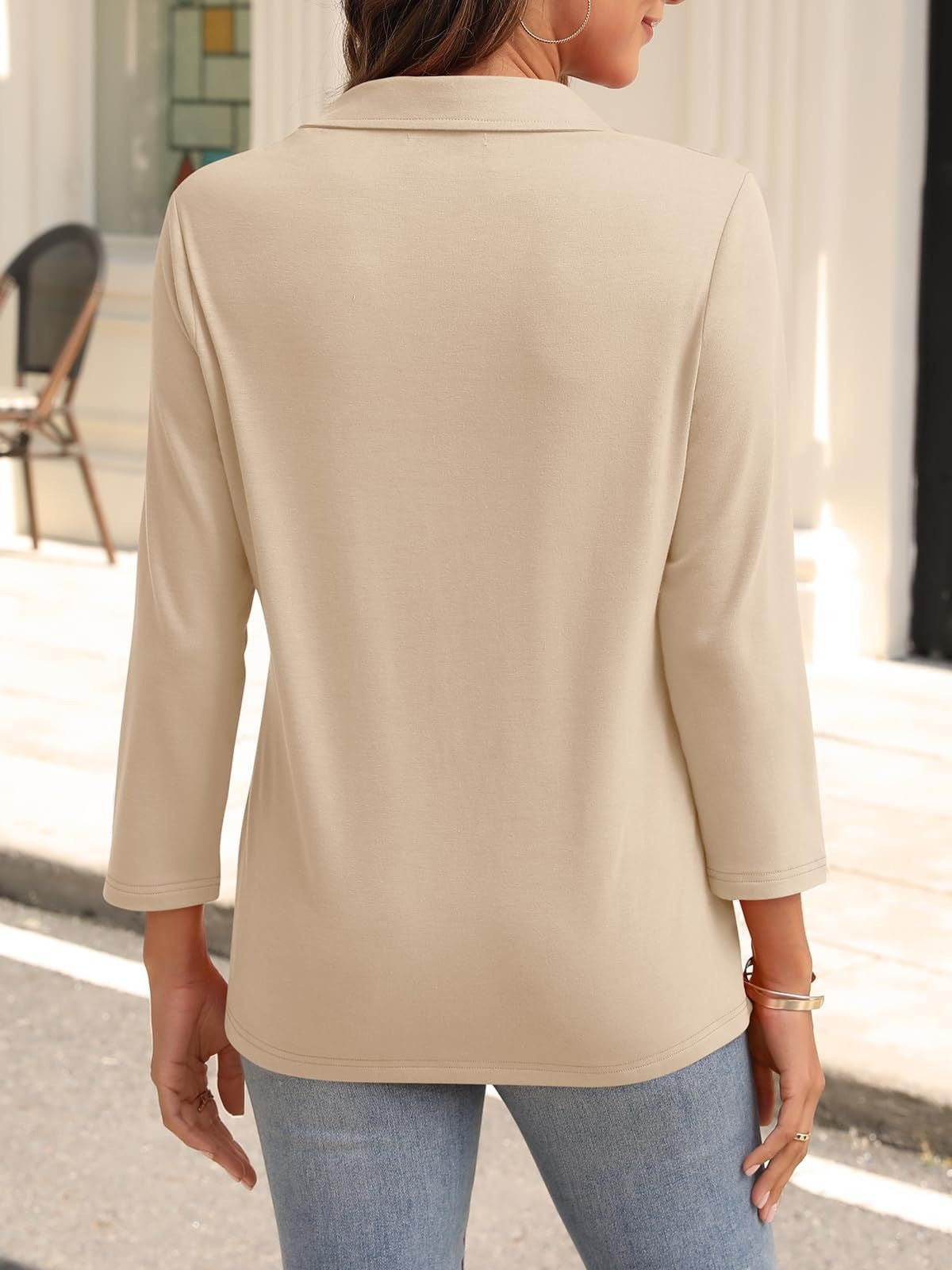 2025 Women's V-neck Polo Shirt 3/4 Sleeve Casual Top