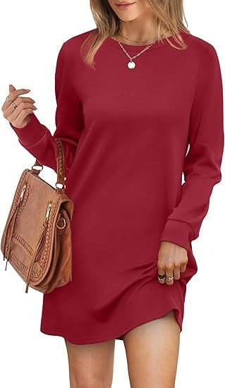 Cozy Long Sleeve Crewneck Sweatshirt Dress with Pockets