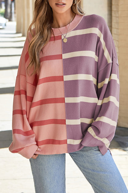 Neutral Colorblock Knit Sweater – Oversized Fit Pullover