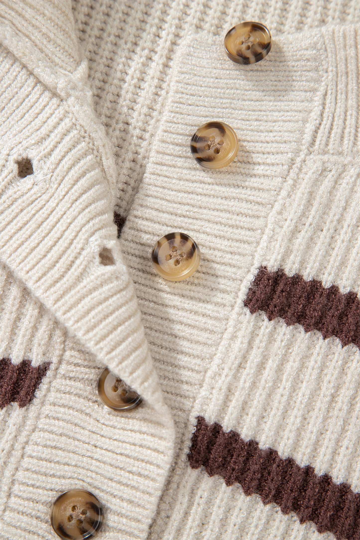 Striped Ribbed Henley Sweater Drop Shoulder Pullover