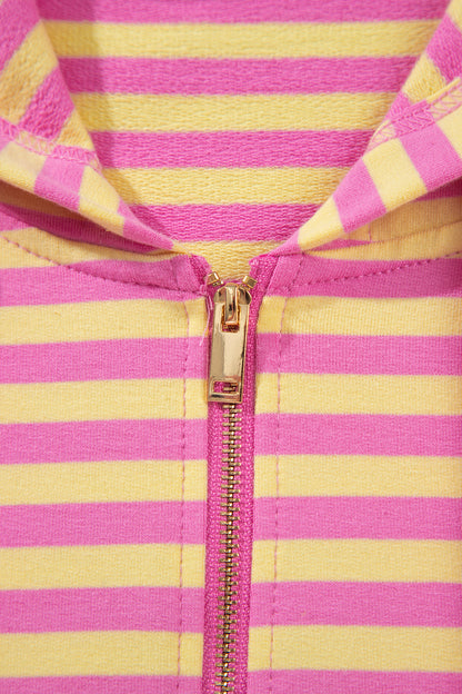 Striped Zip Up Hoodie Shorts Set Lounge Outfit