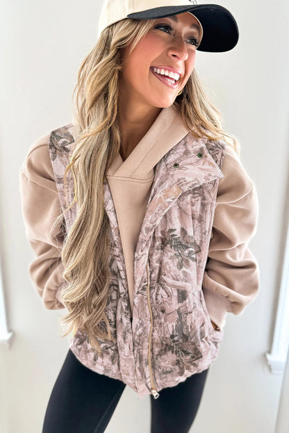 Brown Camo Leaf Print Lightweight Winter Puffer Vest