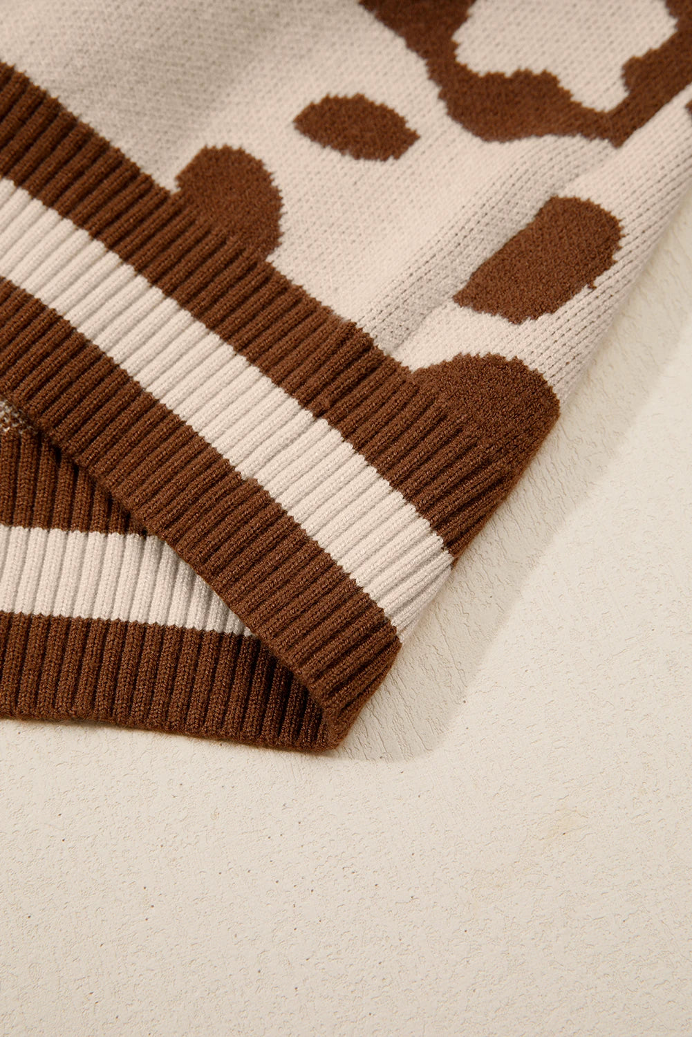 Leopard Print V Neck Sweater Casual Knit Pullover for Women