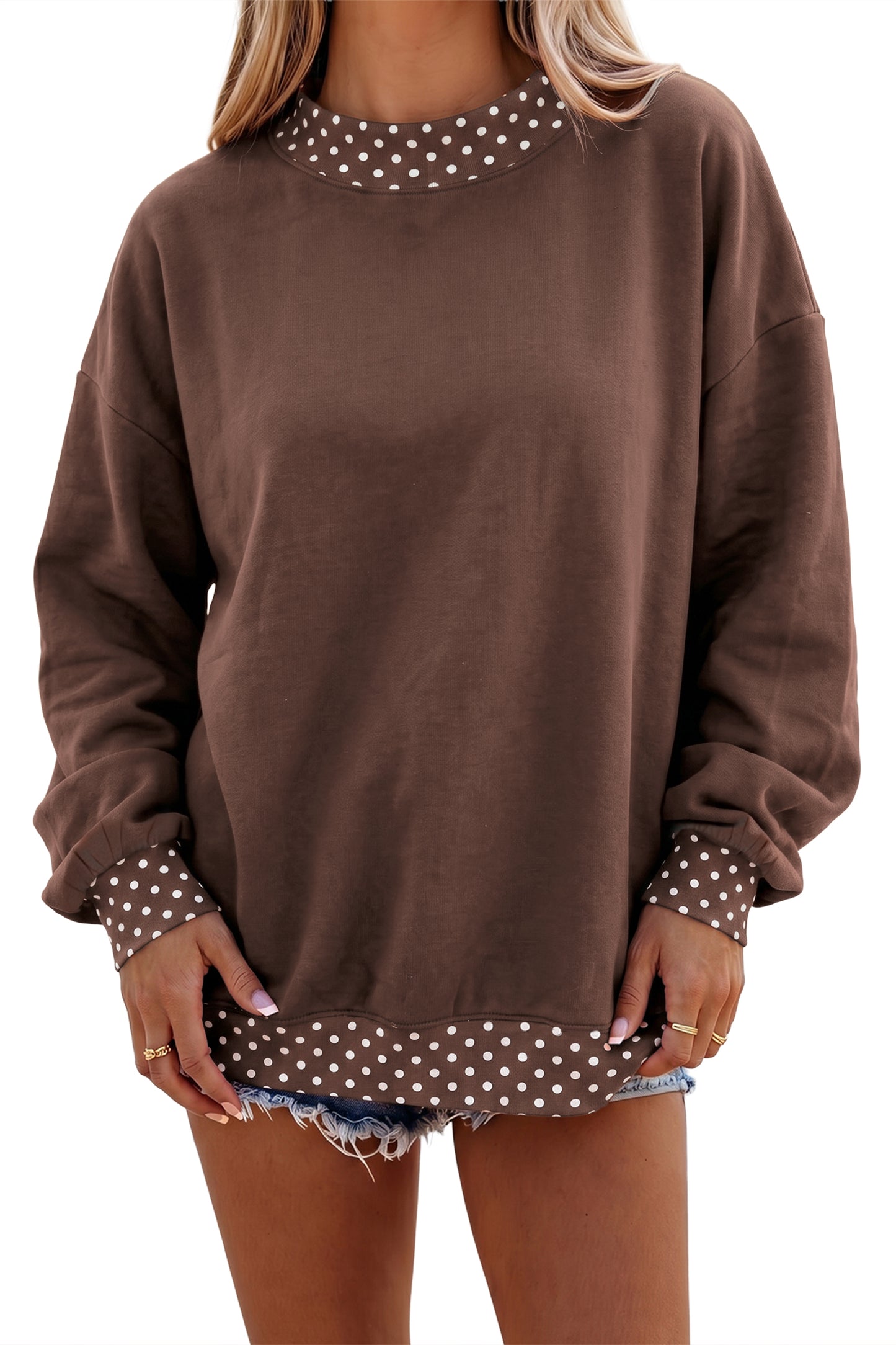 Red Polka Dot Trim Oversized Colorblock Sweatshirt