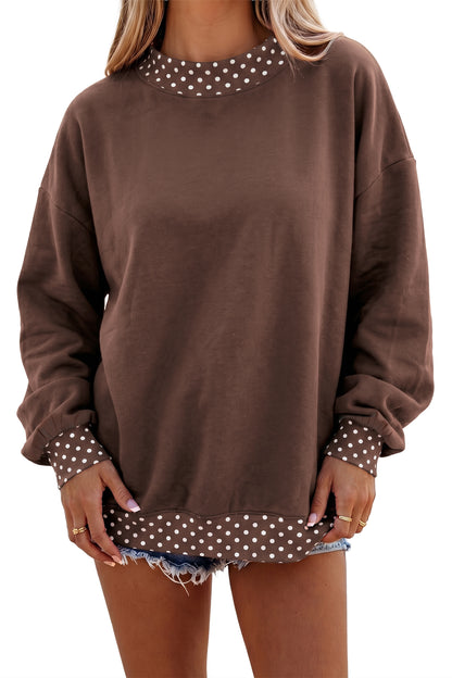Red Polka Dot Trim Oversized Colorblock Sweatshirt