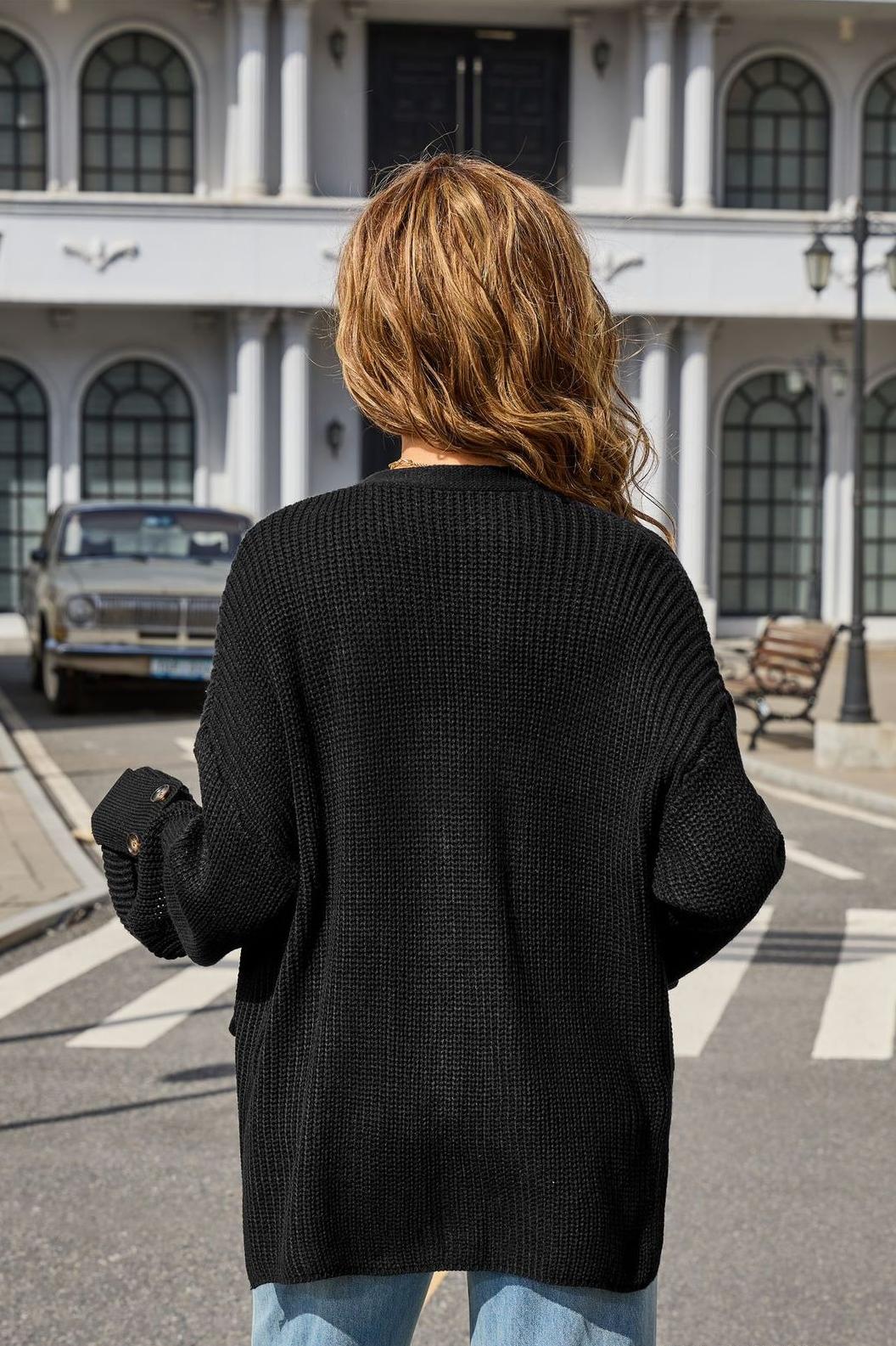 Knit Button Cardigan – V-Neck Loose Fit Sweater
