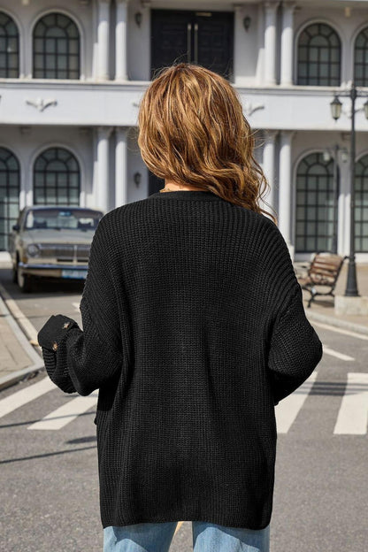 Knit Button Cardigan – V-Neck Loose Fit Sweater