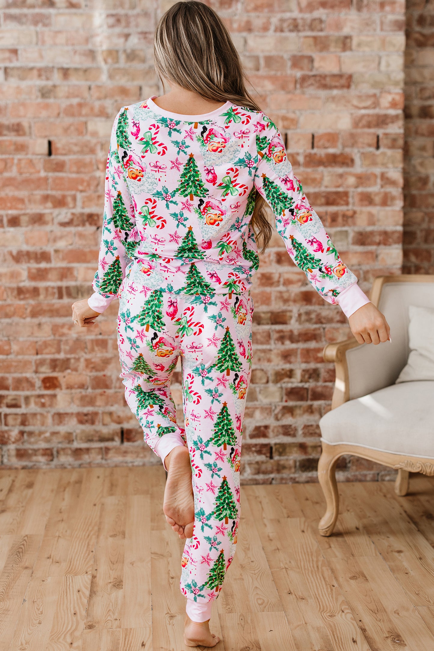 Christmas Tree Print Button Lounge Set for Women 2pcs
