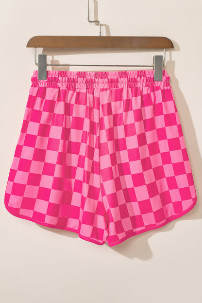Checkered Drawstring High Waist Casual Lounge Shorts