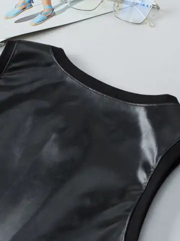 Women’s Black Faux Leather Sleeveless Tank Top