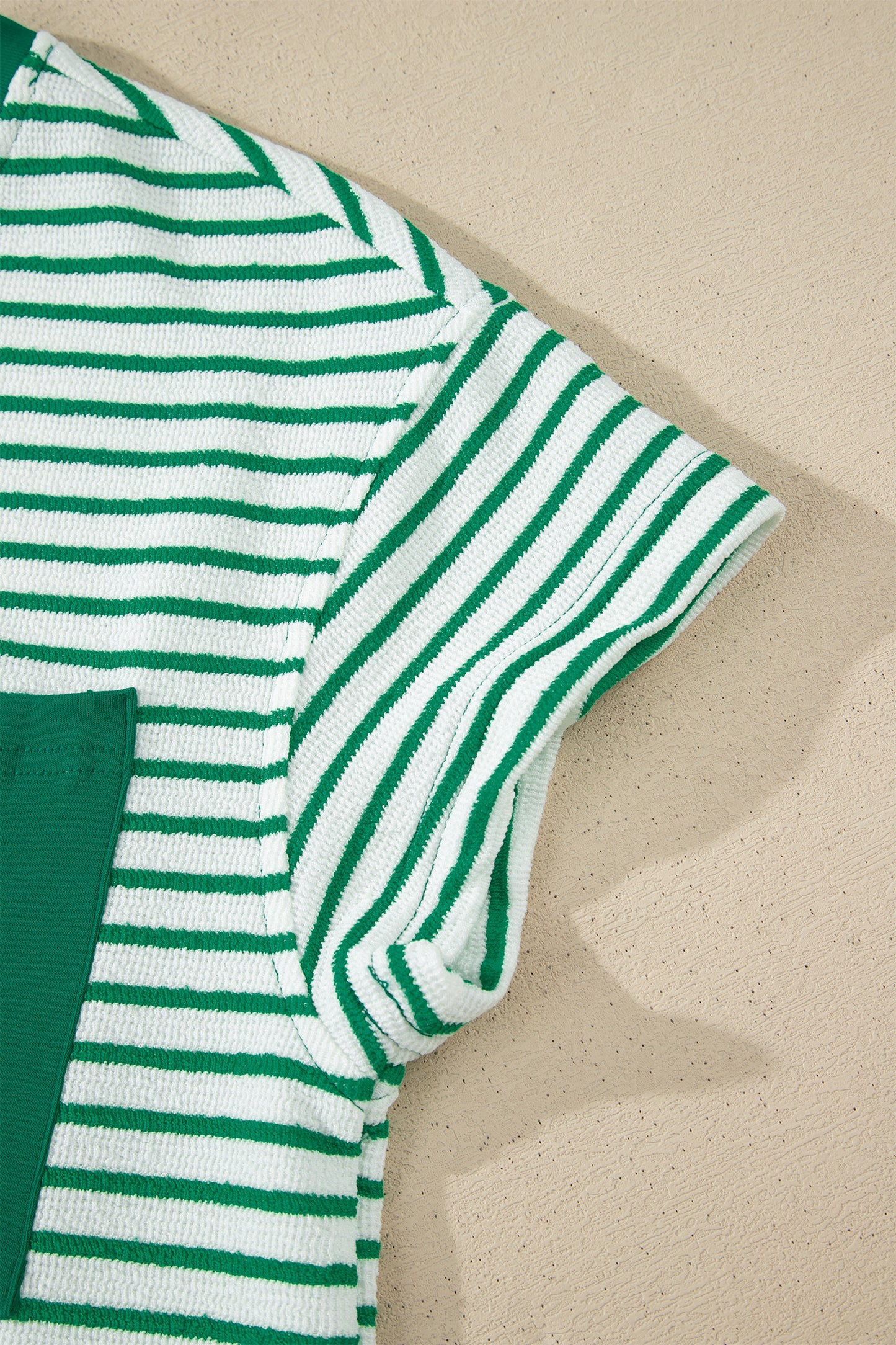 Khaki Stripe Crew Neck Tee Drawstring Waist Cropped Pants Set