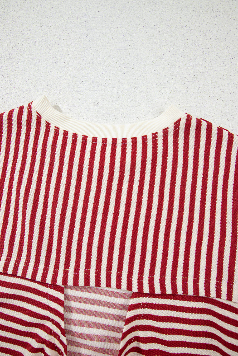 Red Stripe Bow Cutout Back Drop Shoulder Loose Tee
