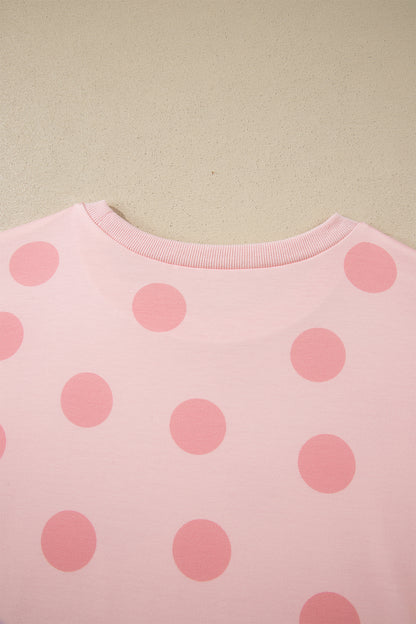 Polka Dot Lounge Set Tee and Drawstring Shorts Set