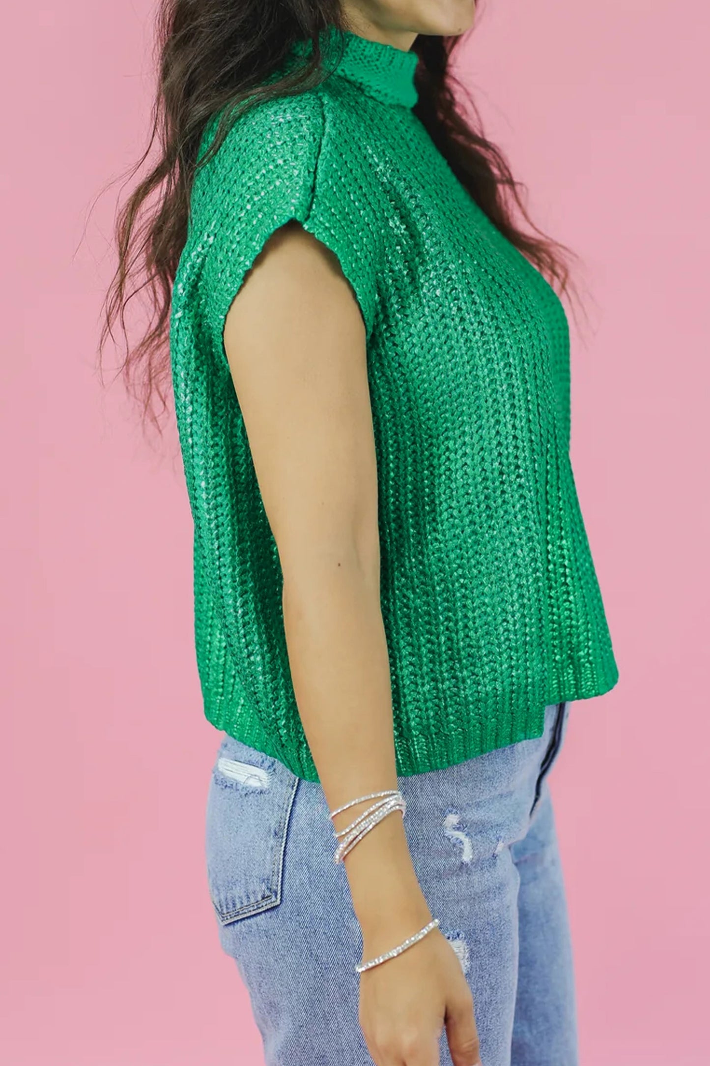 Mardi Gras Wisteria High Neck Knit Sweater Tee