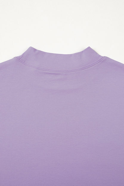Dark Blue Oversized Mock Neck Tee Casual Relaxed Top