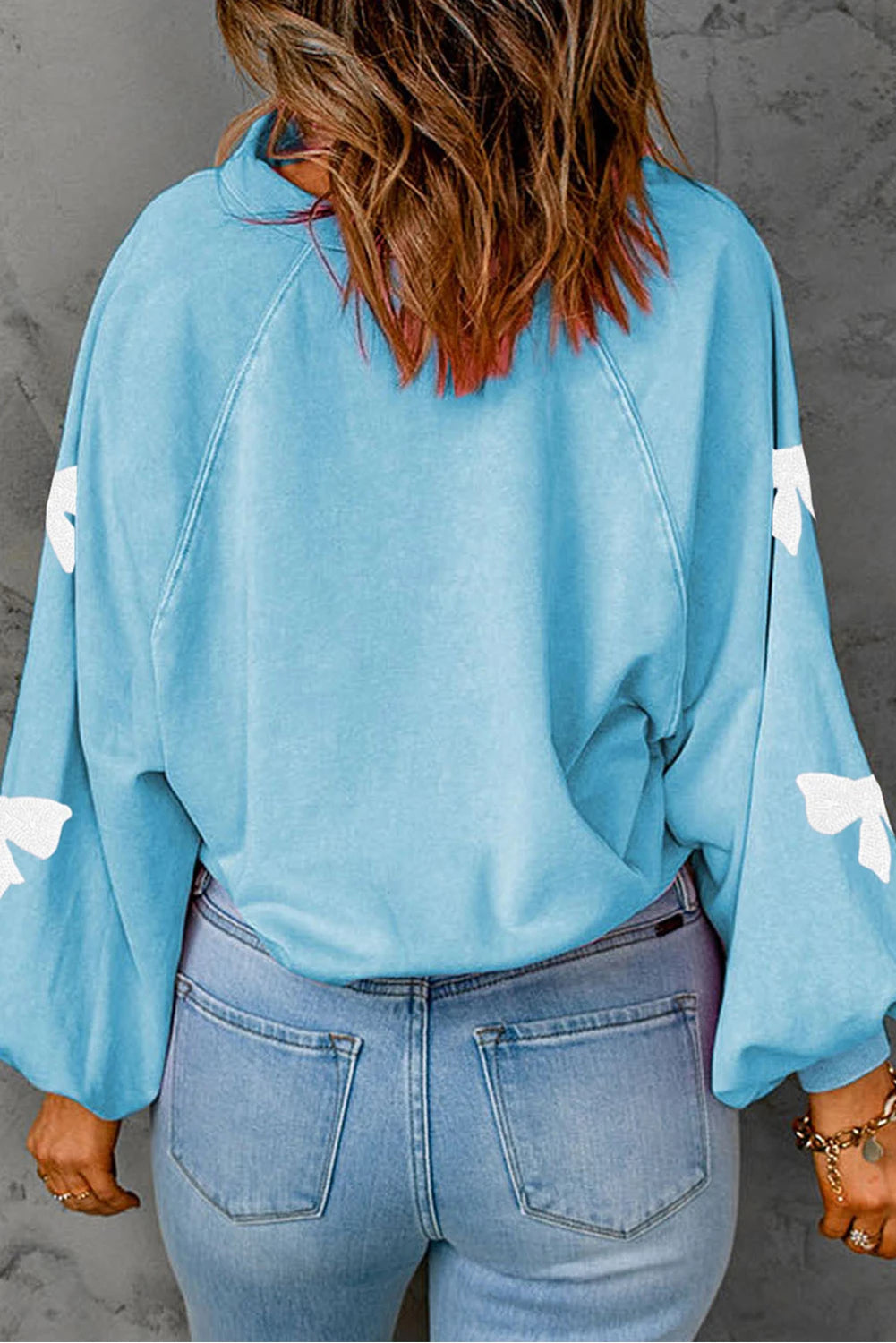 Valentine's DayBow Snap Buttons Collared Pullover Sweatshirt