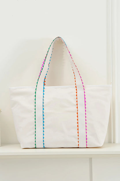 Ricrac Trim Canvas Tote Bag Colorful Large Capacity