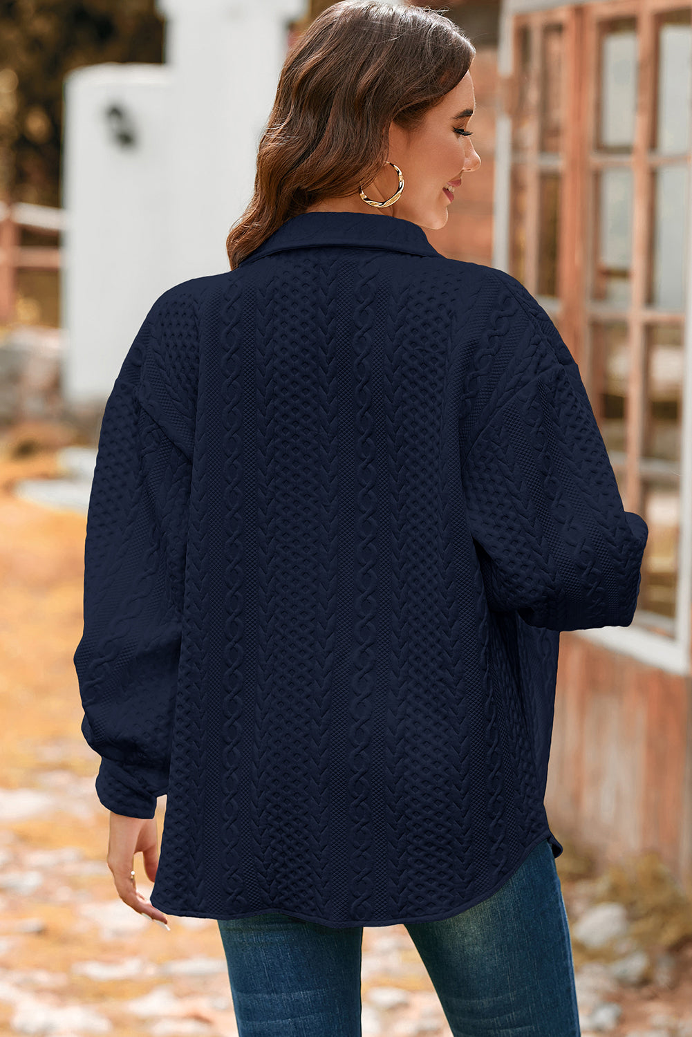 Women’s Cable Knit Texture Button Down Loose Shacket