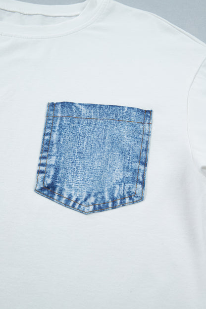 Pocket Tee Women Contrast Denim Pocket Casual T Shirt