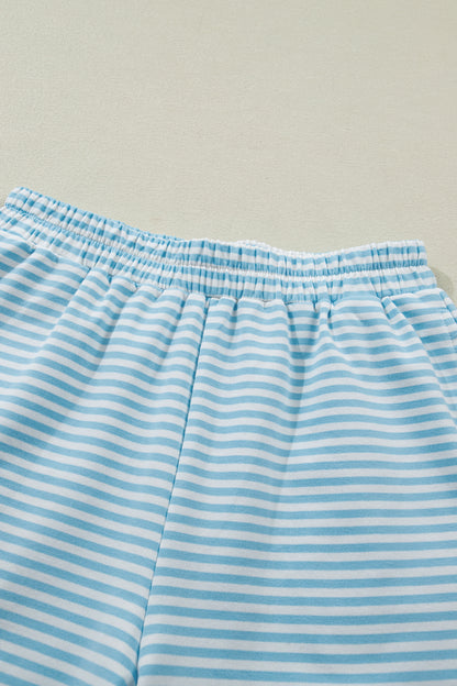 Casual Stripe 2 Piece Short Set Women Lounge Outfit