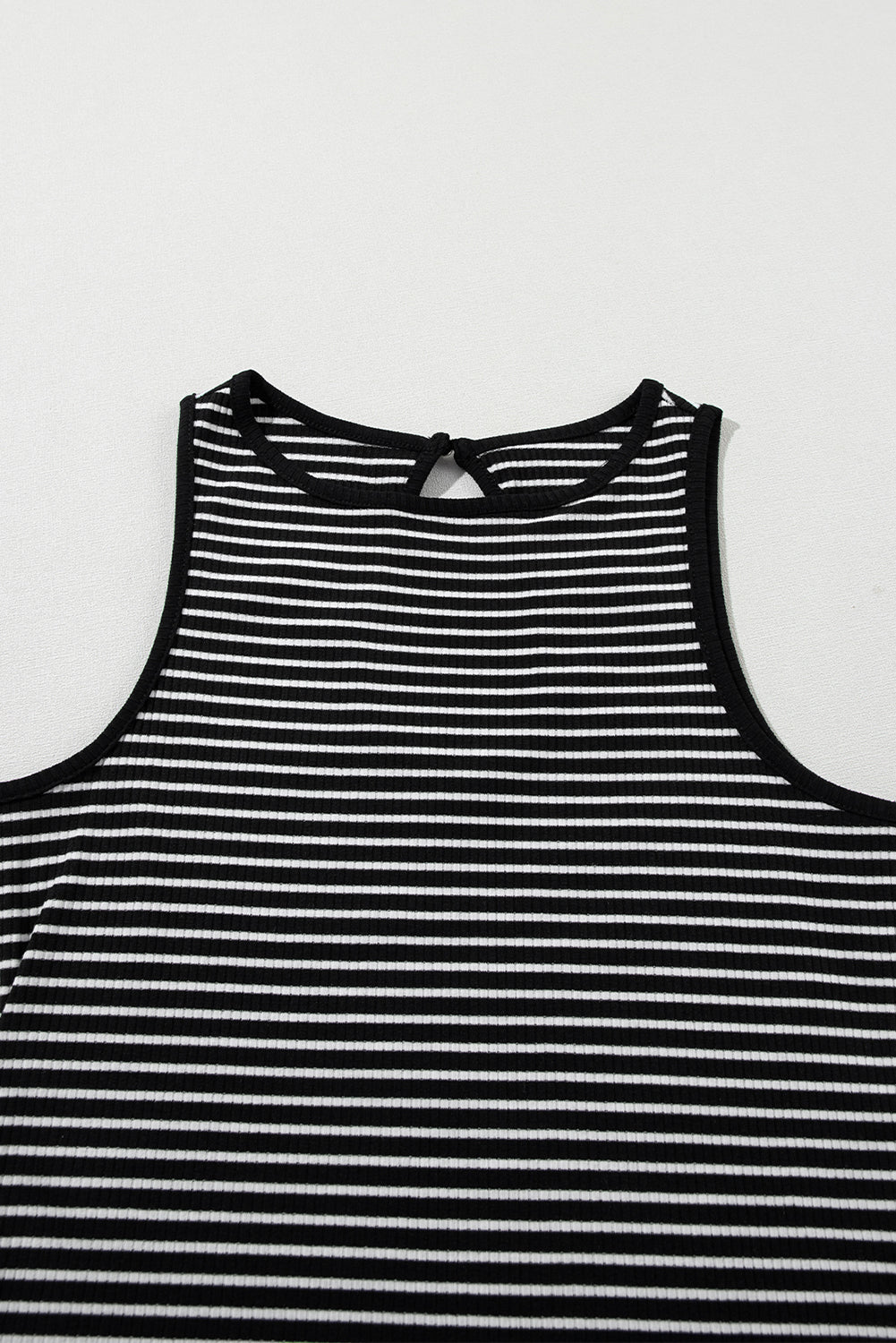 Black White Striped Ribbed Knit Sleeveless Tank Top