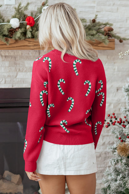 Sachet Pink Christmas Candy Cane Holiday Drop Shoulder Sweater