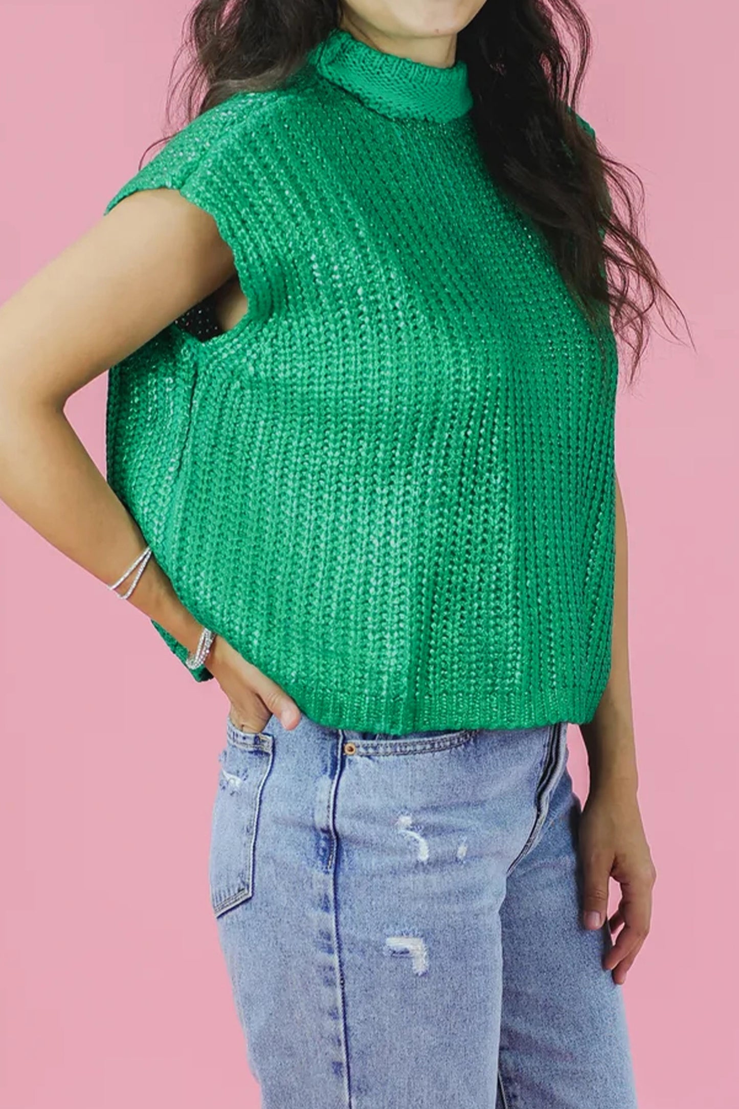 Mardi Gras Wisteria High Neck Knit Sweater Tee