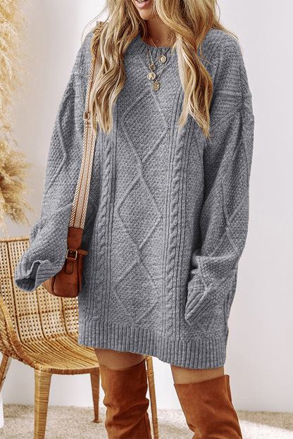 Cozy Cable Knit Drop Shoulder Oversized Sweater Dress