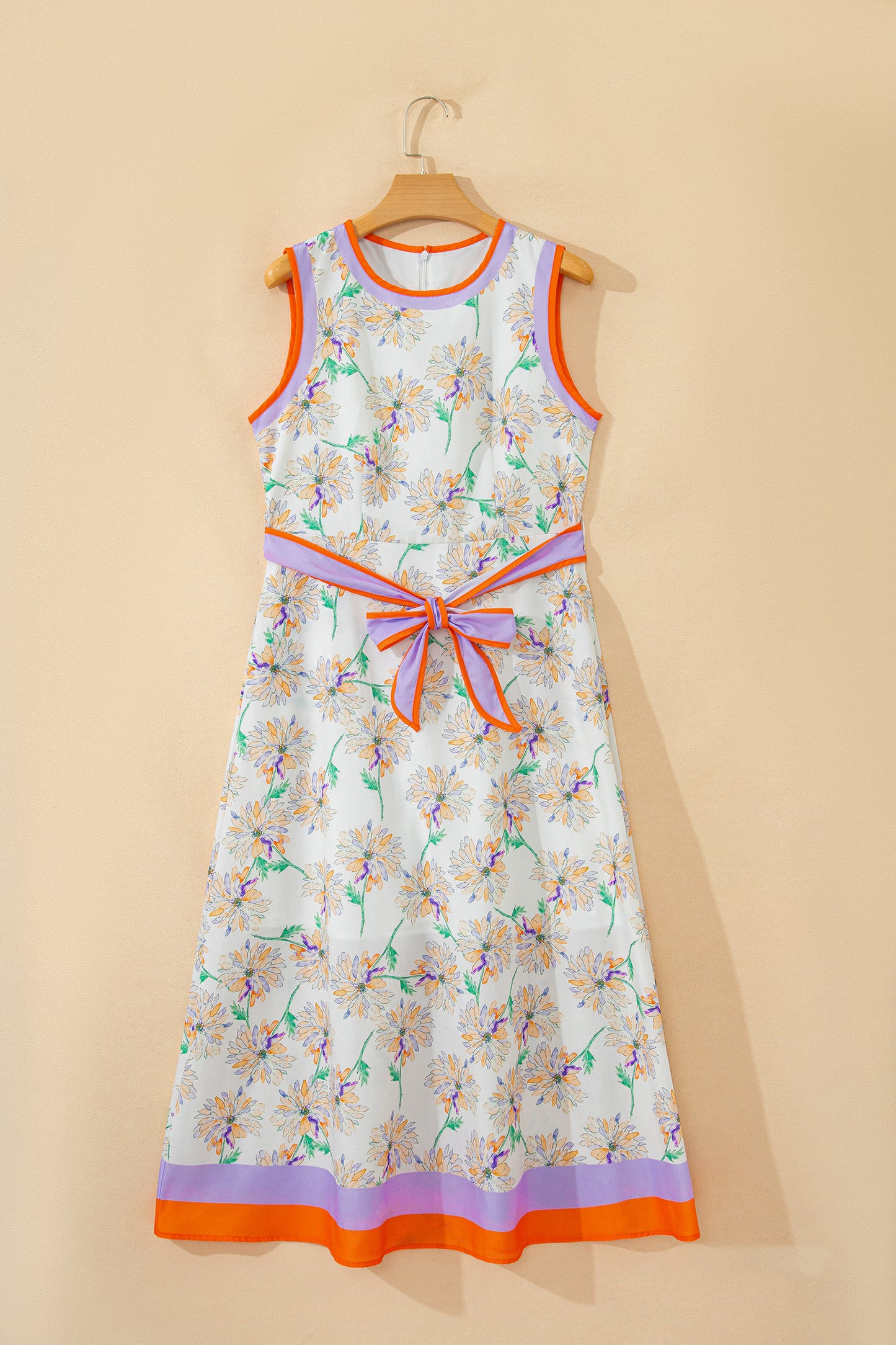 Floral Sleeveless Maxi Dress Women Belted Summer Casual