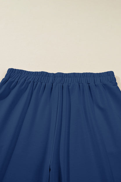 Black Plus Size Elastic Waist Asymmetrical Loose Capris Pants