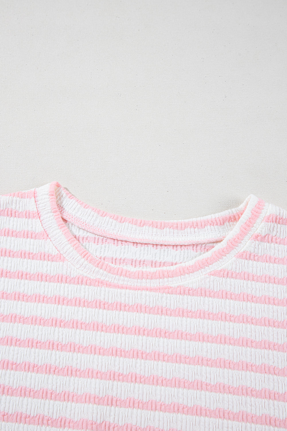 Pink Stripe Textured Knit Lounge Set Drawstring Shorts