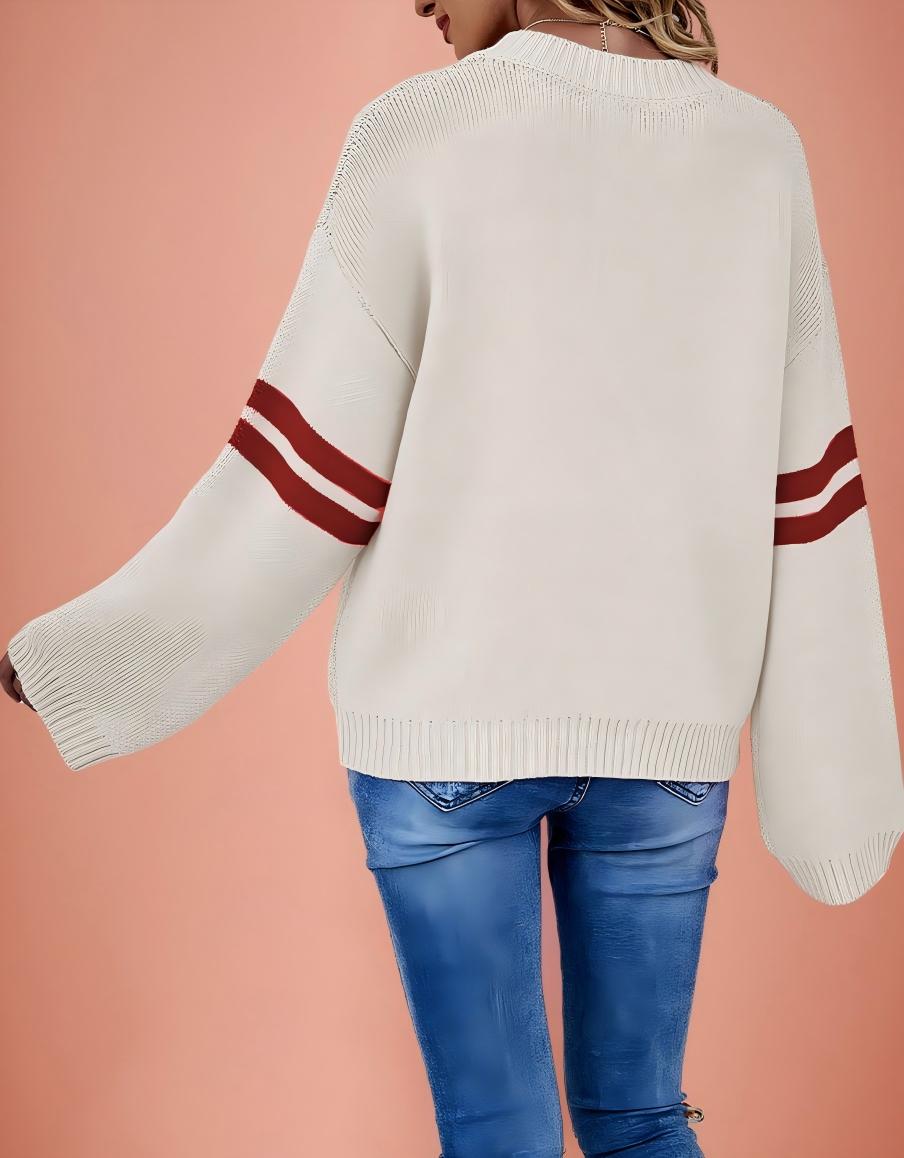 Pink Heart Contrast Knit Sweater Womens Valentine Pullover