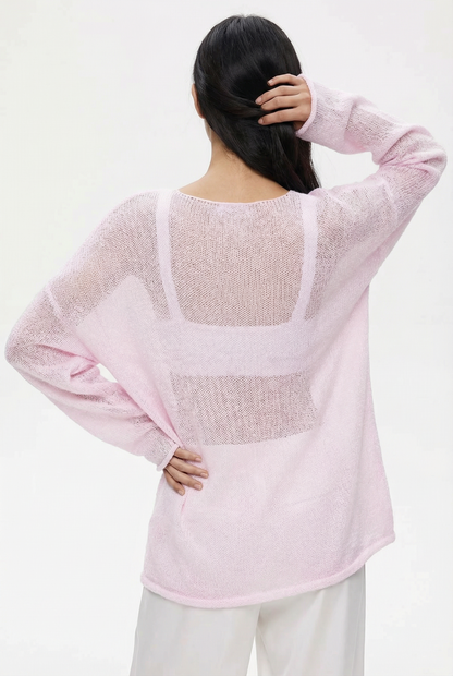 Sheer Knit Lightweight Long Sleeve Layering Sweater Top