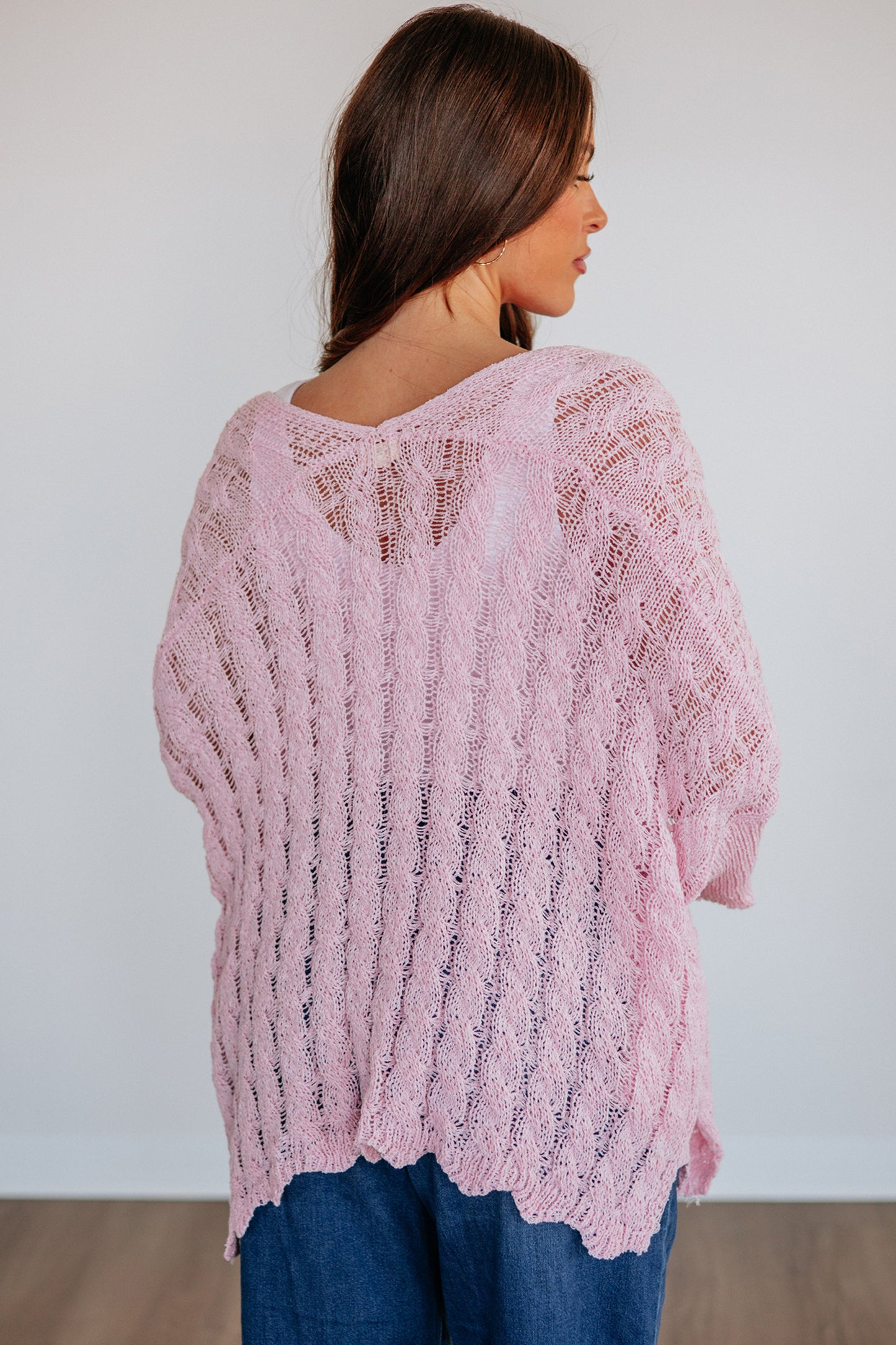 Old Rose Hollow Knit Drop Shoulder Cardigan Sweater
