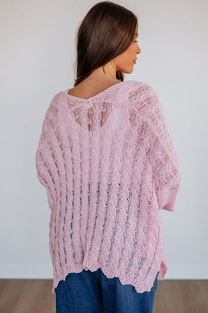 Old Rose Hollow Knit Drop Shoulder Cardigan Sweater