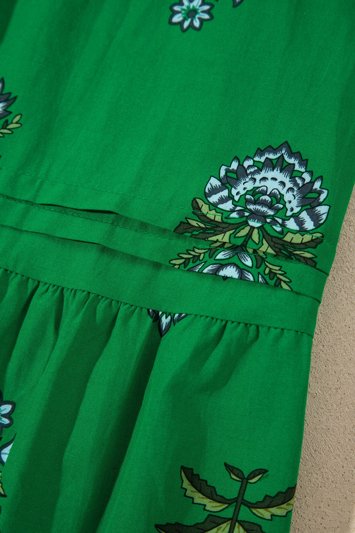 Floral Smocked Waist Maxi Dress Split Neck Boho
