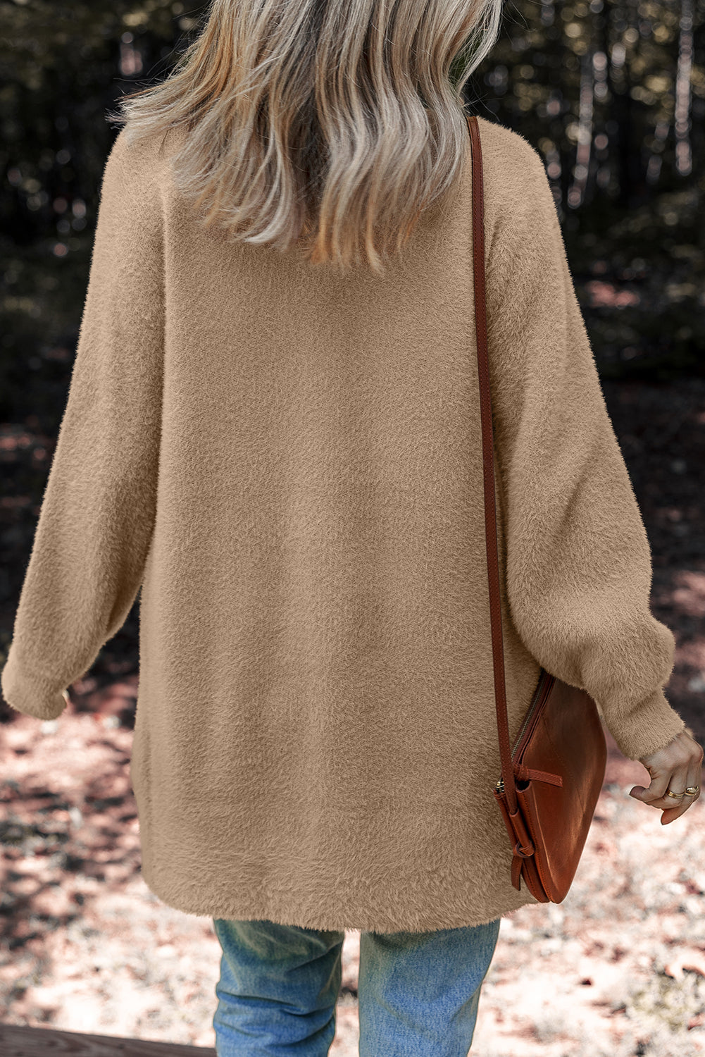 Soft Fuzzy Button Front Long Knit Cardigan with Pockets