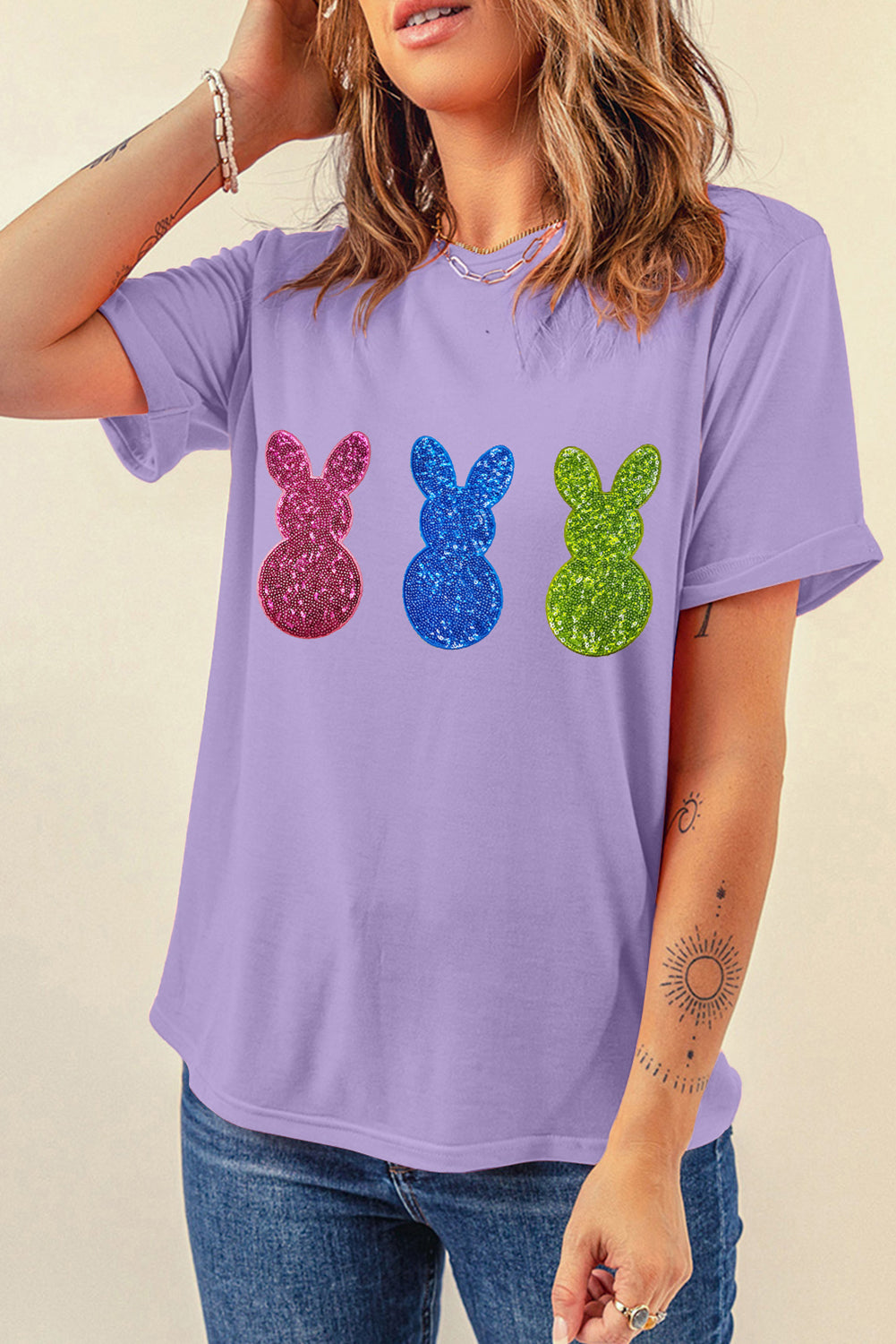 Wisteria Easter Shiny Bunny Graphic Crew Neck Tee