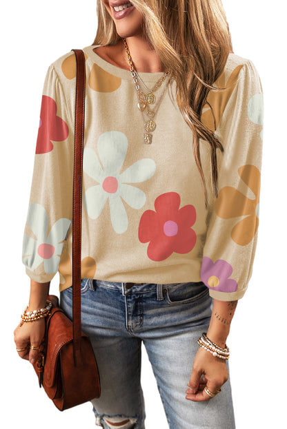 Rose Cute Flower Print Bracelet Sleeve Top