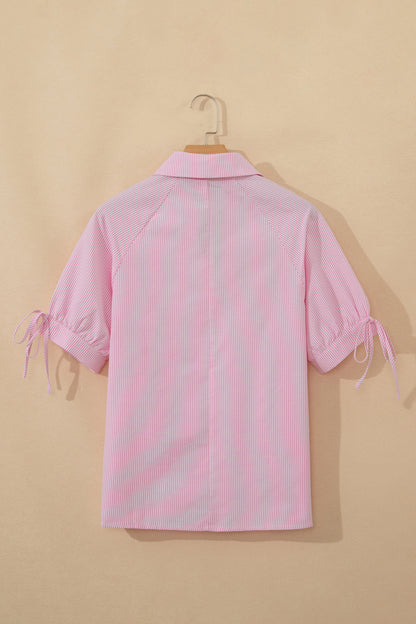 Striped V Neck Short Sleeve Casual Blouse Summer Top