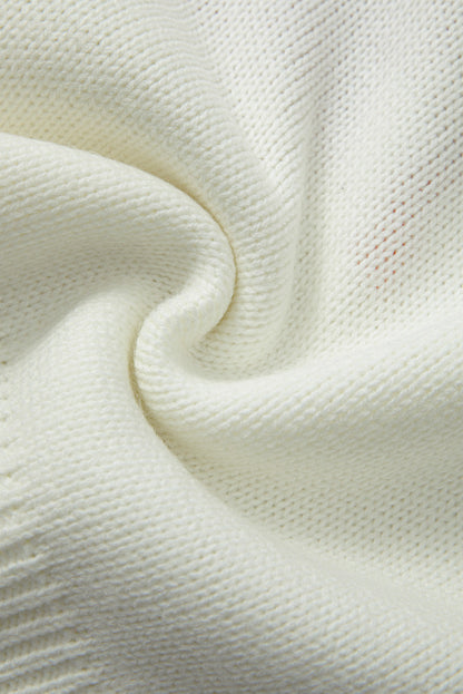 White Christmas Bow Contrast Trim Loose Knit Sweater