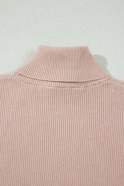 Beige Sleeveless Turtleneck Knit Sweater Vest Top