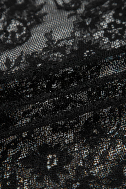 Black Polka Dot Lace Sheer Midi Maxi Skirt
