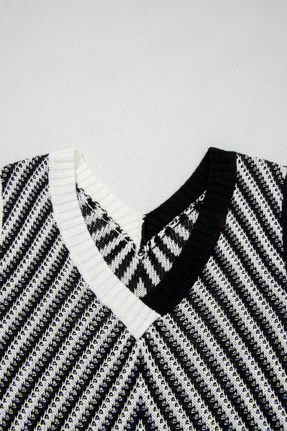 Strawberry Pink Contrast Chevron Knit V Neck Sweater Vest