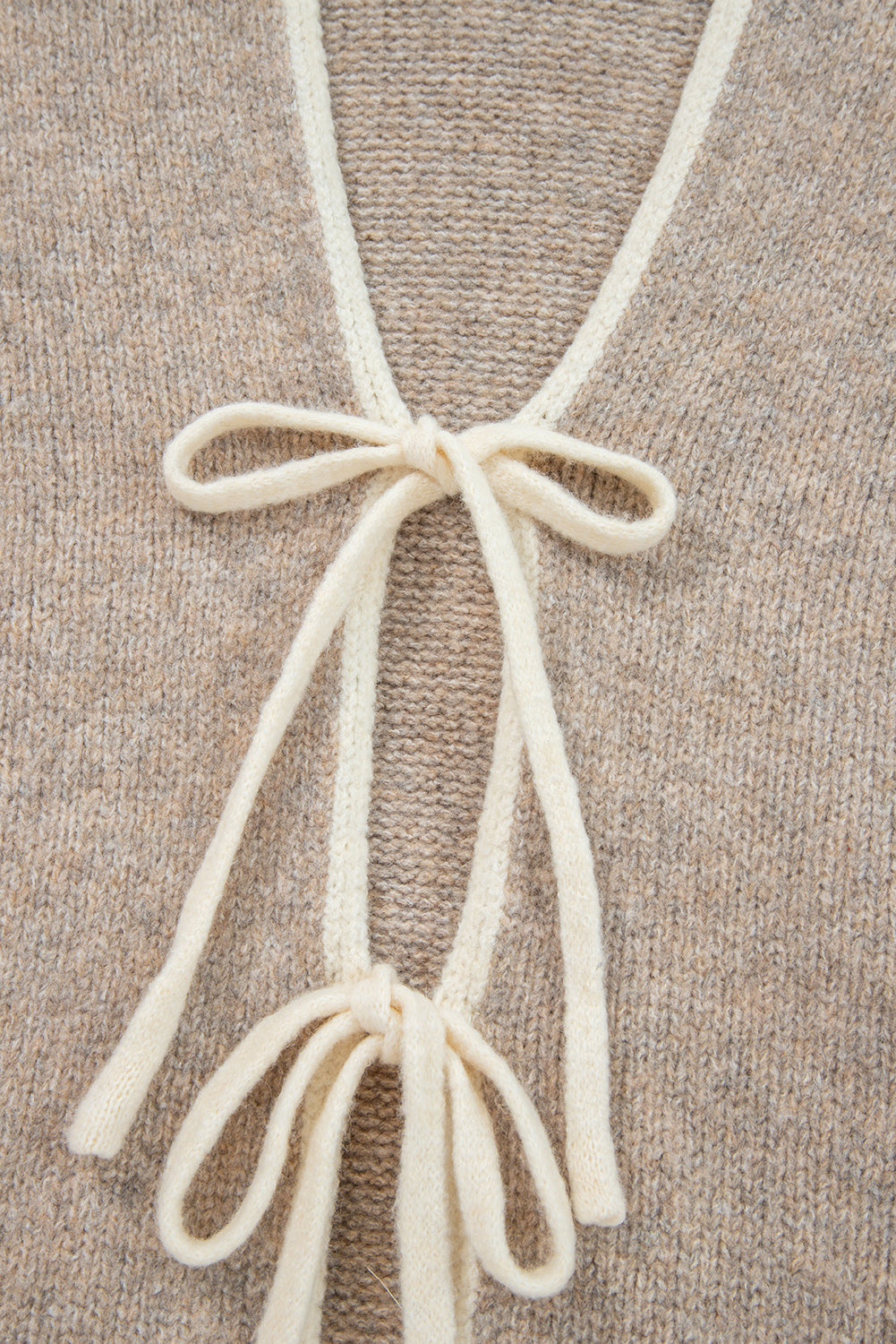 Khaki Tie Front Drop Shoulder Knit Cardigan Sweater