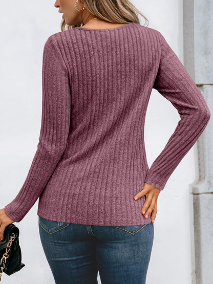 Ribbed Knit Pullover with Lace Panel Long Sleeves