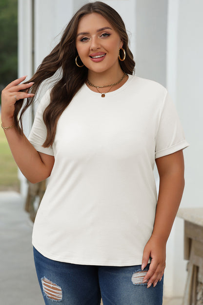 White Casual Crew Neck Short Sleeve Basic Tee