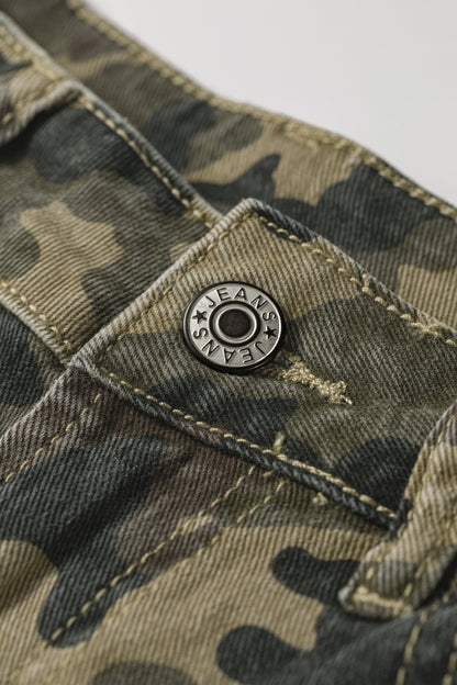Camo Denim Shorts High Rise Western Casual Summer Shorts