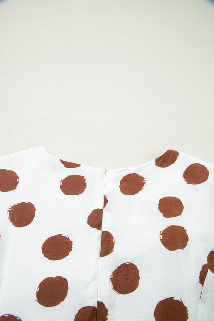 Polka Dot V Neck Tie Waist Short Sleeve Midi Dress