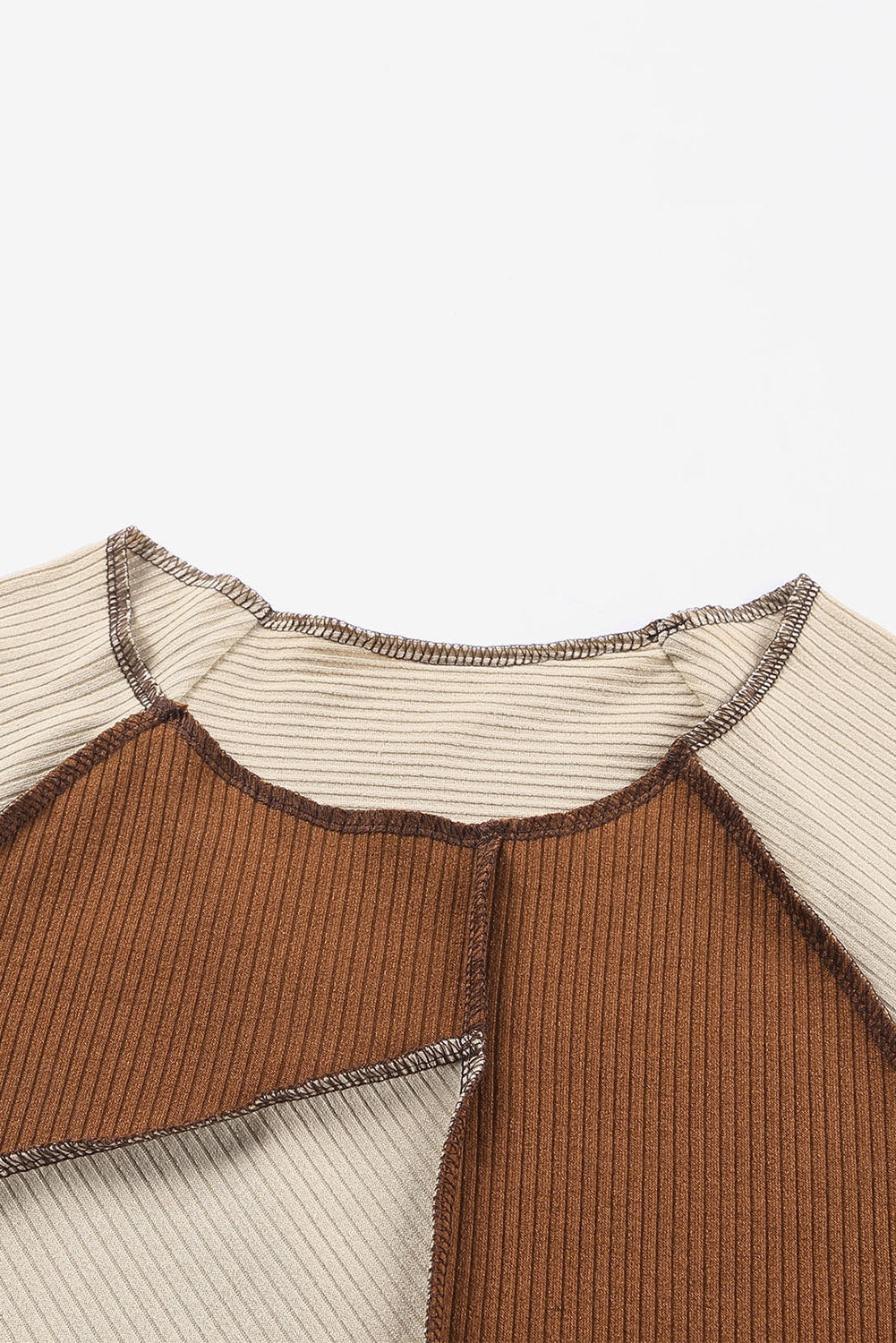Irregular Color Block Rib Knit Long Sleeve Top